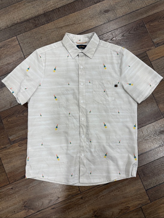 TRO Other - Short-Sleeve Casual Button-Down Shirt in Light Gray with Micro Bottle Print